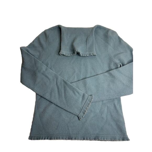 Ladies Vintage 90’s Baby Blue Wool Ruffle Turtleneck Sweater Size Small0 - Picture 2 of 6
